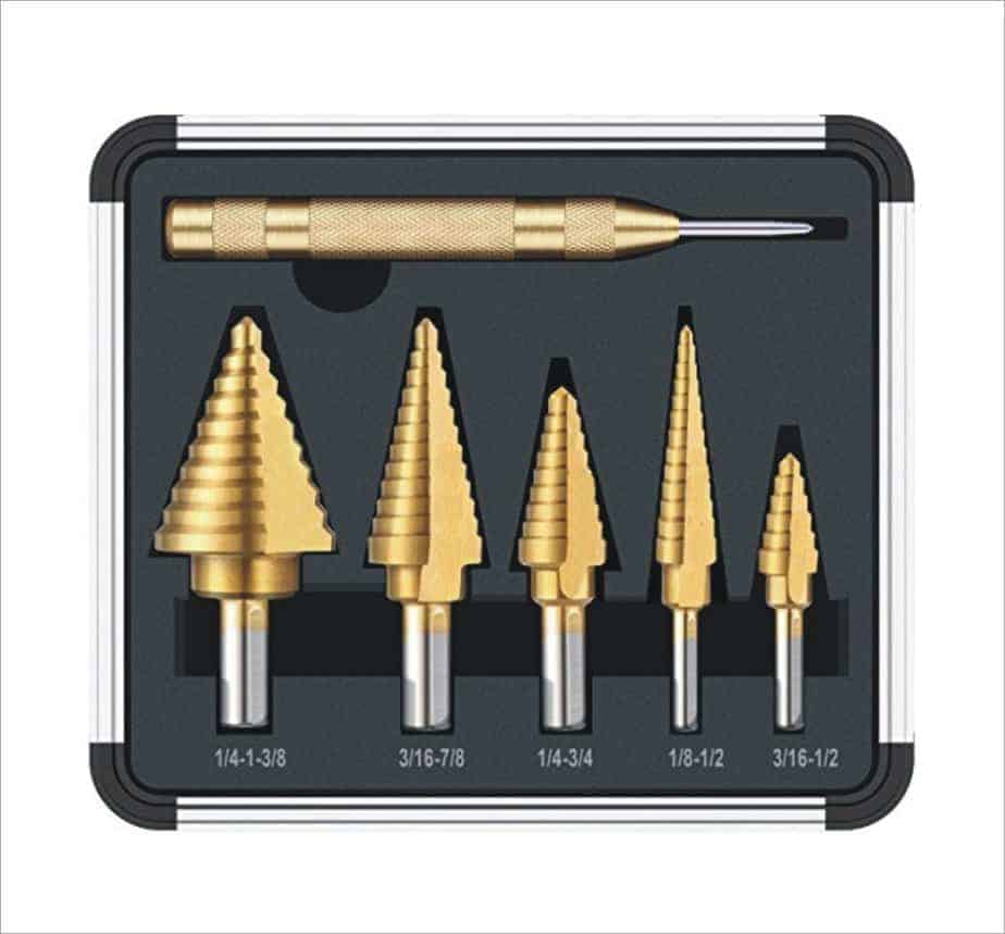 5Pcs HSS Spiral Step Grooved Drill Bit Set Titanium Coated Step Drill Bits 1/4 Hex Shank