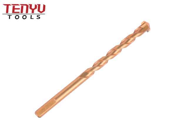 Broca de mampostería con punta de carburo para perforación de mampostería de ladrillo de hormigón con vástago triangular L flauta chapada en cobre