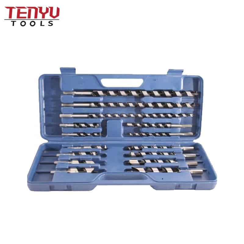 15pcs hex shank wood auger drill bit set in one plastic box for soft and hard wood plastic drywall and composite materials