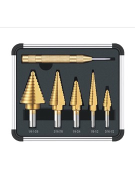 5pcs HSS Spiral Step Grooved Drill Bit Set Titanium Coated Step Drill Bits 1/4 Hex Shank