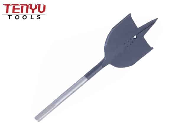 Black Oxided Tri-Point Flat Wood Spade Drill Bit with Contoured Spurs for Wood Drilling