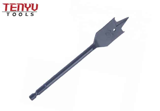 Black Oxided Tri-Point Flat Wood Spade Drill Bits with Contoured Spurs for Wood Drilling