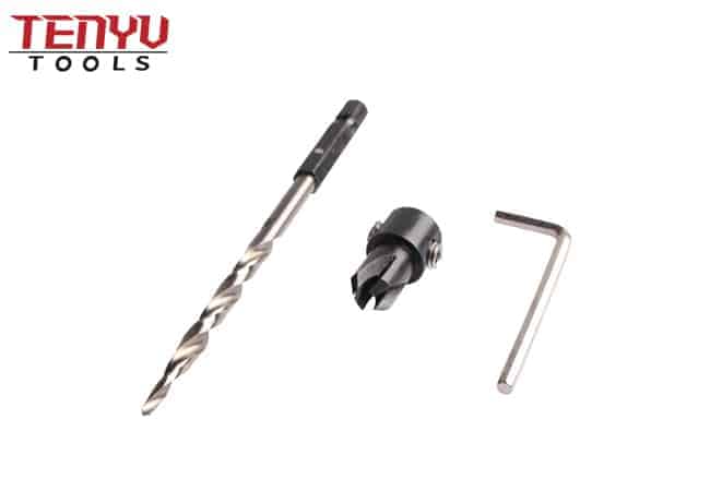 Hex Shank Taper Point Wood Countersink Drill Bit with Stop Collars and Wrench for Wood Screw