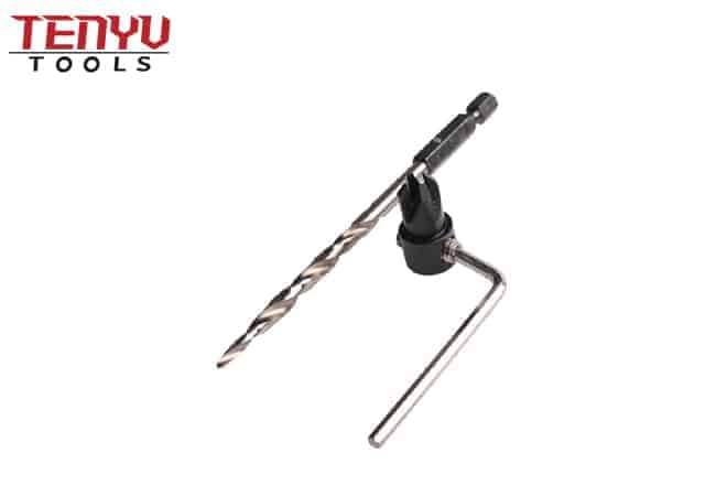 Hex Shank Taper Point Wood Countersink Drill Bit with Stop Collars and Wrench for Wood Screw