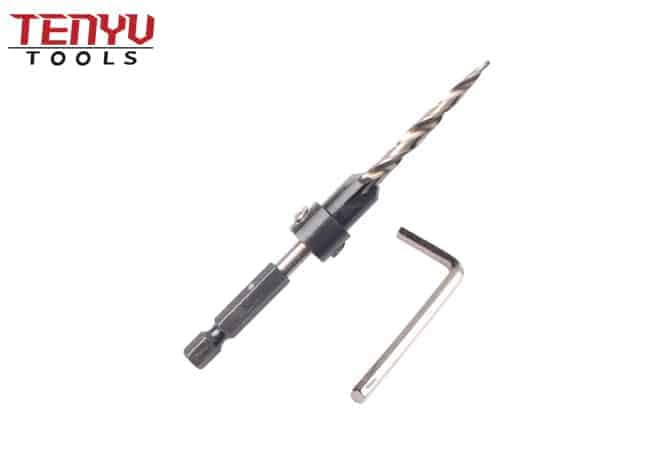 Hex Shank Taper Point Wood Countersink Drill Bit with Stop Collars and Wrench for Wood Screw