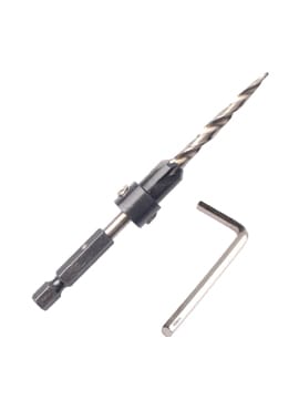 Hex Shank Taper Point Wood Countersink Drill Bit with Stop Collars and Wrench for Wood Screw