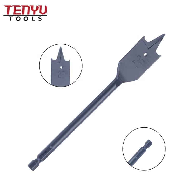 quick change hex shank tri point flat wood spade drill bit with cutting groove for wood drilling with black oxided surface