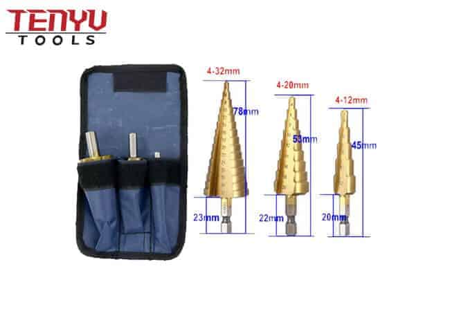 3pcs Straight Flute Tungsten Carbide Titanium Coated Step Drill Bit Hss Stepped Cone Drill Bits Set