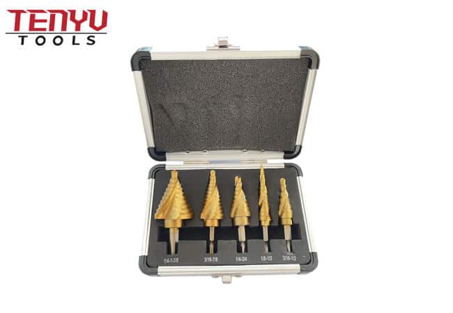 5pcs Spiral Flute Tungsten Carbide Titanium Coated Step Drill Bit Hss Stepped Drill Bits Set for Metal Drilling