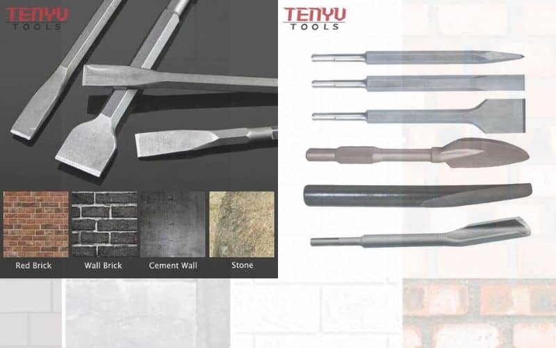 Diferentes tipos de cinzéis SDS e outros bits SDS