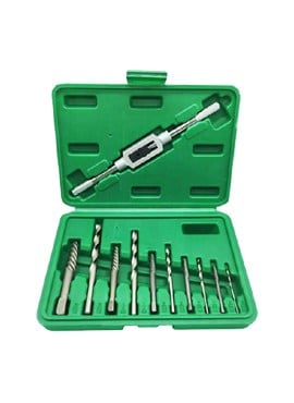 11Pcs Single Head Screw Extractor and Left Hand Drill Bit Kit in One Plastic Box for Most Stripped Damaged Screw Remover