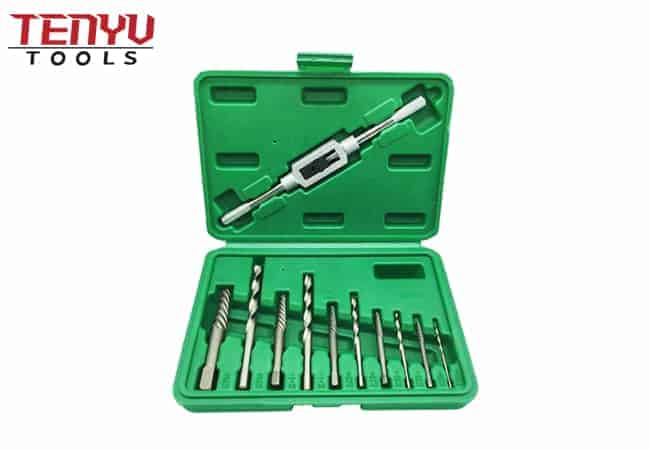 11Pcs Single Head Screw Extractor and Left Hand Drill Bit Kit in One Plastic Box for Most Stripped Damaged Screw Removerv
