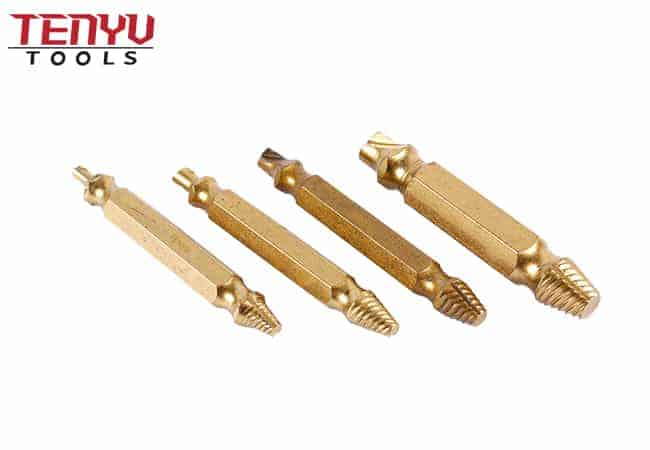 HSS 4341 Titanium Coated 4Pcs Damaged Screw Extractor Set for Quick Remove All Kinds of Broken Stripped Screw