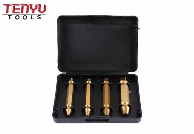 HSS 4341 Titanium Coated 4Pcs Damaged Screw Extractor Set for Quick Remove All Kinds of Broken Stripped Screw