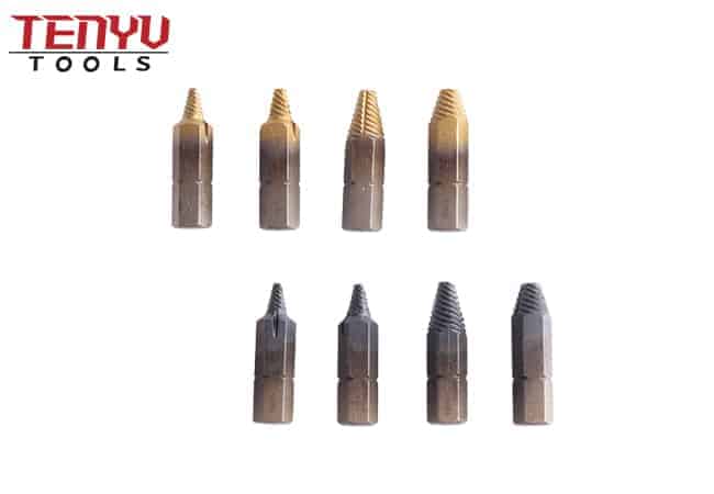 S2 4Pcs Titanium Carbide (Black) and 4Pcs Titanium Nitride (Gold) Small Broken Damaged Screw Extractor Set