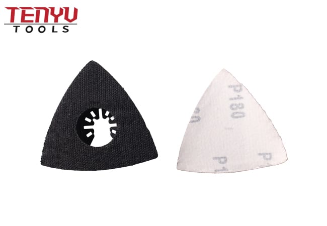 Multiherramienta triangular, herramienta oscilante, hojas de sierra, gancho y bucle con papel de lija para pulir metales