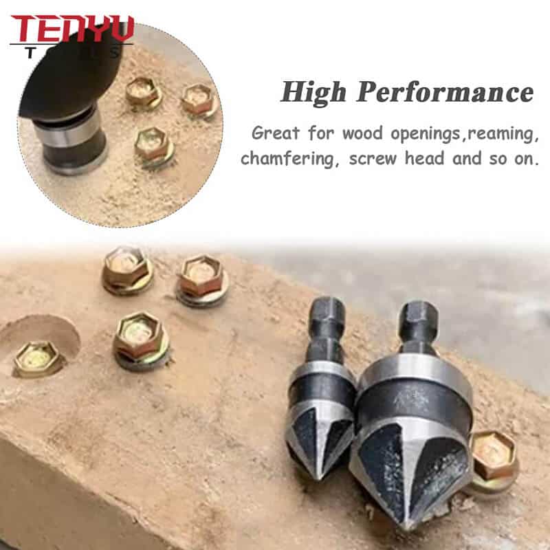 3Pcs 14 Hex Shank High Carbon Steel 5 Flutes Countersink Drill Bit Set 90 Degree Chamfer Deburring Tool Quick Change Bit Set (2)