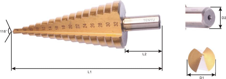 3-teiliges Hartmetall-Titan-beschichteter Stufenbohrer mit gerader Flöte Hss-Stufenkegelbohrer-Set