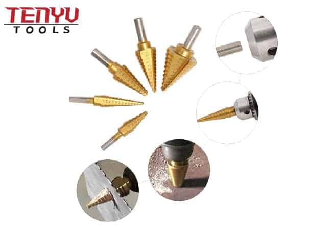 6Pcs HSS Spiral Titanium Coated Step Drill Bits 1/4 Hex Shank with Punch Tool Set