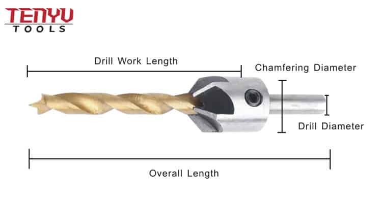 Détails de taille Foret à fraiser en bois cylindrique à 5 cannelures pour vis à bois