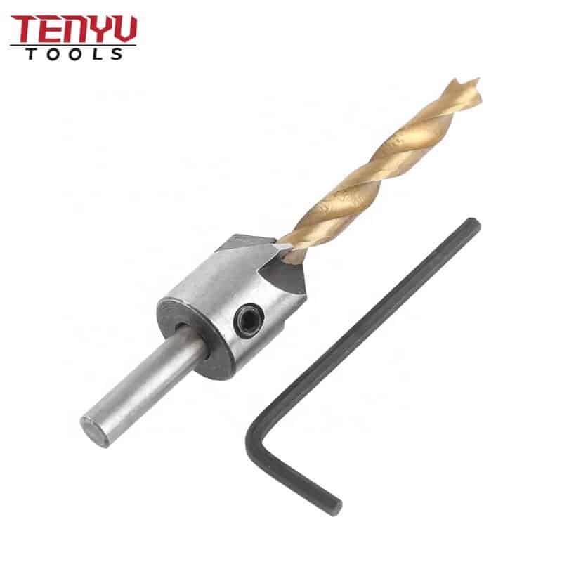 Tin Code Cylindrical Shank 5 Flute Wood Countersink Drill Bit For Wood Screw