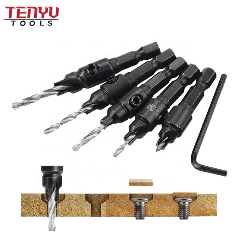 Woodworking Drill Bit Tools Set 14 Hex Shank Screw Hole Size Countersink Drill Bit Set for Wood Drilling Hole Type
