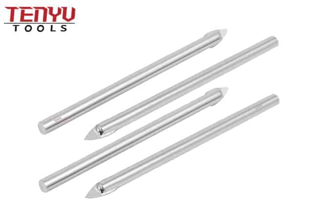 Juego de brocas para azulejos de vidrio con punta de carburo simple de vástago redondo cromado de 4 piezas para perforación de porcelana de cerámica de vidrio en caja de plástico