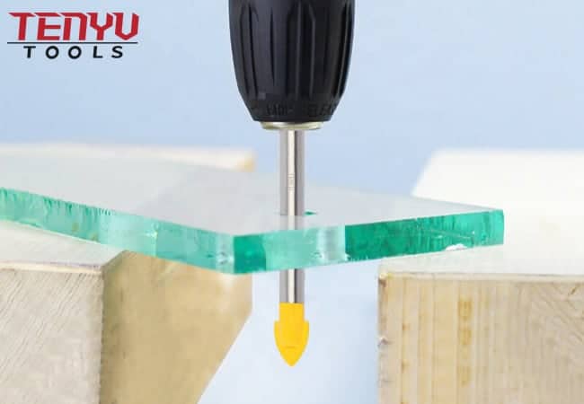Juego de brocas para azulejos de vidrio con punta de carburo simple de vástago redondo cromado de 4 piezas para perforación de porcelana de cerámica de vidrio en caja de plástico