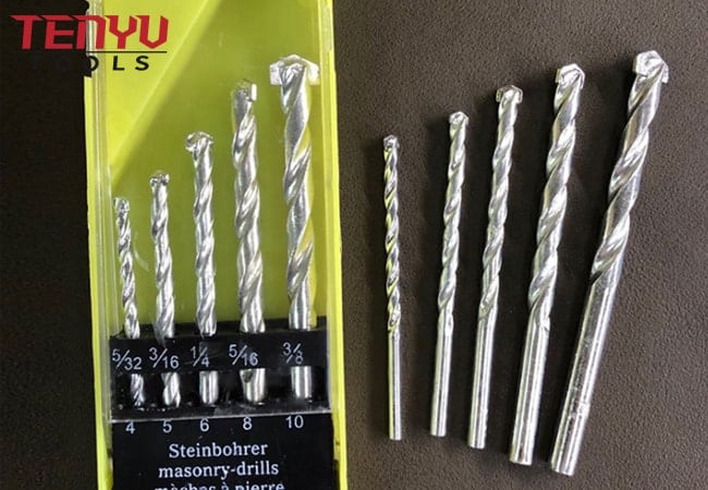 5-teiliges Steinbohrer-Set mit verchromter Hartmetallspitze in Kunststoffbox zum Bohren in Betonziegelmauerwerk
