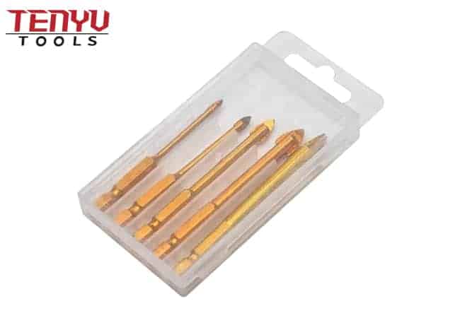 Vástago hexagonal de cambio rápido con revestimiento de titanio, 5 uds., punta de carburo individual, juego de brocas para azulejos de vidrio en caja de plástico para porcelana