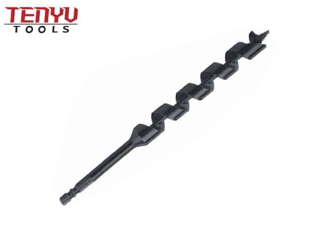 Double R Hex Shank Single Flute Black Finish Wood Auger Drill Bit for Wood Drilling