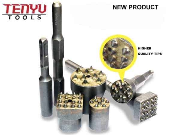 Electric Square 17 A/F Hex Shank Concrete Tooth Head Bushing Hammer Tool Chisel for Demolition and Concrete Breaker