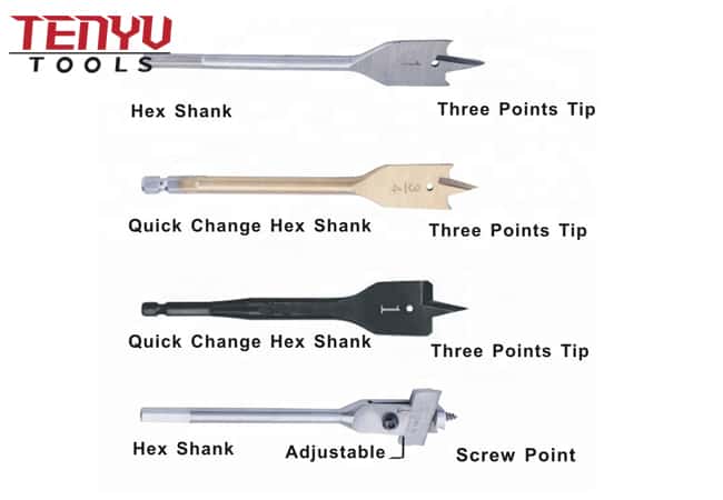 Flat Wood Spade Drill Bits Hex Shank Short Length Stubby for Confined Space Drilling Wood