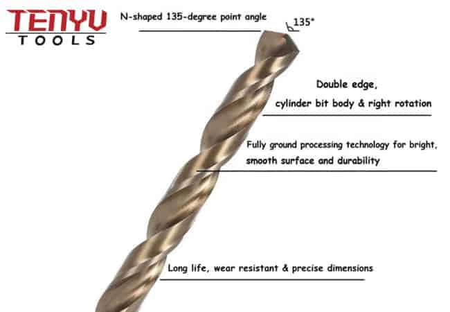HSS M35 Brocas Drill Bits Co5% Cobalt Jobber Length Twist Drill Bit 135 Degree Split Point for Stainless Steel Aluminum