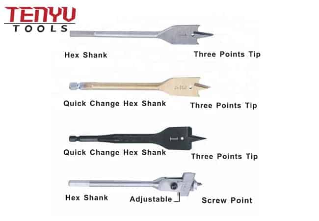 Broca de madera plana de pala de punta central de vástago hexagonal para orificio de perforación limpio y rápido de madera 5