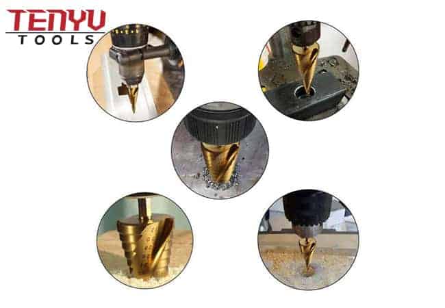 Metal Step Drill Bit Set Metric Size Double Flute Titanium Coated Sheet with Triangle Shank