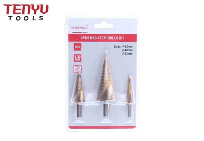 Metal Step Drill Bit Set Metric Size Double Flute Titanium Coated Sheet with Triangle Shank