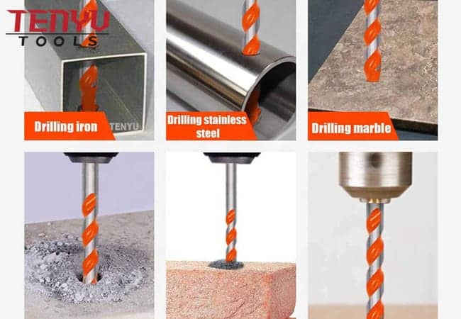 Juego de brocas de mampostería multipropósito con punta de carburo de tungsteno y tres vástagos planos para perforación de metal de madera de baldosas de ladrillo