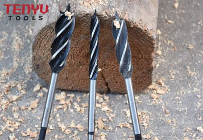 Quick Change Hex Shank Four Black Flutes Double Spurs Wood Auger Drill Bit with Slot