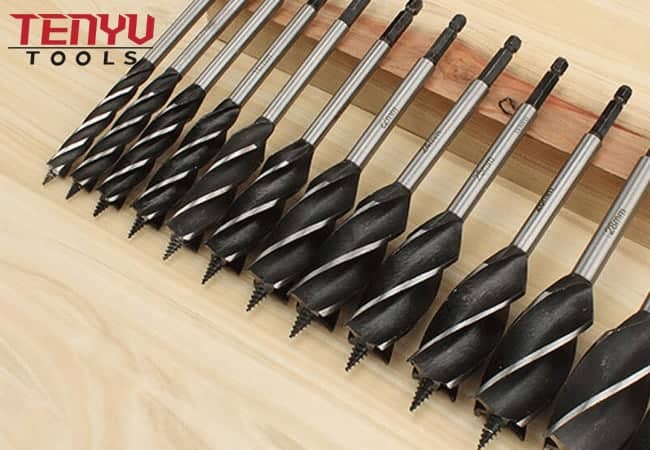 Quick Change Hex Shank Four Black Flutes Double Spurs Wood Auger Drill Bit with Slot