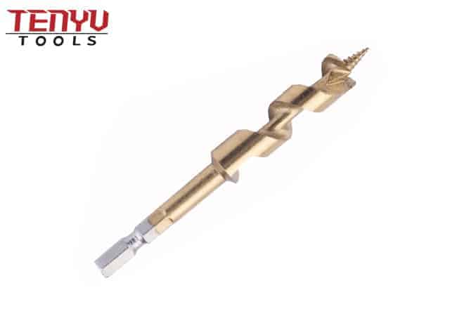 Short Length Titanium Coated Wood Auger Drill Bit with Quick Change Hex Shank for Wood Drilling