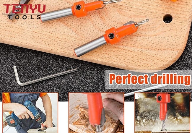 TCT Deburring Tool Set Hss Countersink Wooden Hole Bits with Magnetic Screw Ring Drill Bit for Drilling Wood