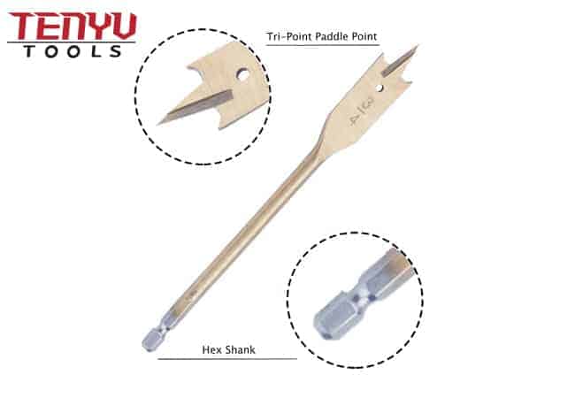 Foret à bêche en bois revêtu de titane avec tige hexagonale à changement rapide et Tri-Point pour le perçage du bois