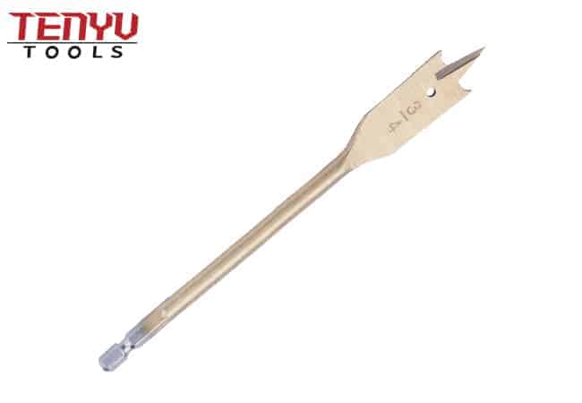 Titanium Coated Wood Spade Drill Bit with Quick Change Hex Shank and Tri-Point for Wood Drilling