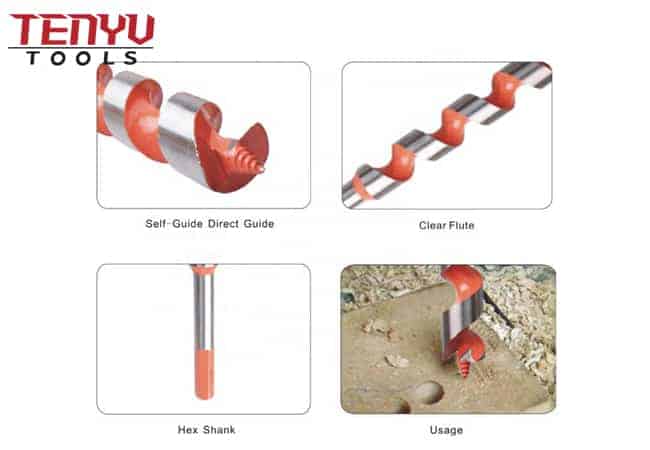 Farbenfrohe Holzschneckenbohrer mit Sechskantschaft-Einzelnut-Schraubspitze für glattes und sauberes Holzbohren