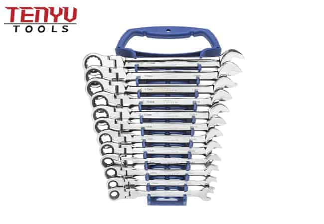 Métrique 8-19mm Hache Marteau Clé À Cliquet Clé À Cliquet Combinaison Ensemble Auto Réparation Miroir Outils avec Plateau En Plastique