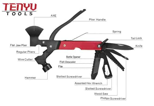 Multifunktions-Hammerwerkzeug Outdoor Survival Gear Axt mit strapazierfähigem Beutel Campingzubehör mit Axt Hammermesser Sägezange