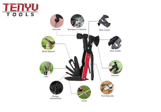 Multifunktions-Hammerwerkzeug Outdoor Survival Gear Axt mit strapazierfähigem Beutel Campingzubehör mit Axt Hammermesser Sägezange