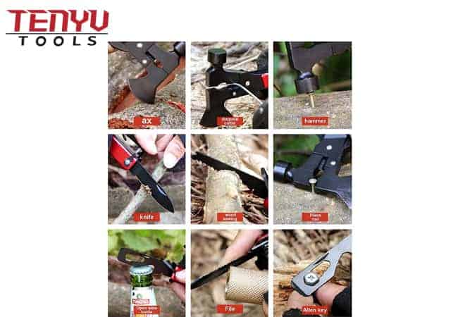 Multifunktions-Hammerwerkzeug Outdoor Survival Gear Axt mit strapazierfähigem Beutel Campingzubehör mit Axt Hammermesser Sägezange