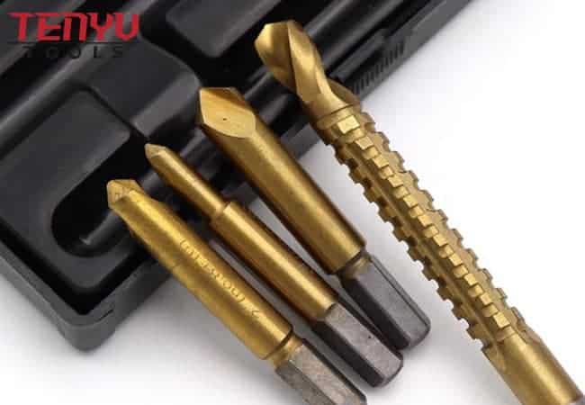 4pcs Titanium Coated Broken Damaged Screw Extractor Remover Saw Drill Set for Take Out Screws or Screws with Broken Nuts on Wood